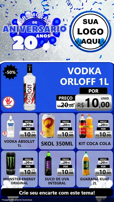 Modelo de Rede Social para Stories com o tema Promoção de Aniversário - 20 Anos para Distribuidora de bebidas