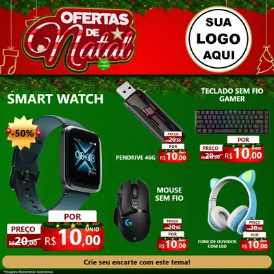 Modelo de Rede Social para Feed Facebook com o tema Ofertas de Natal para Informática