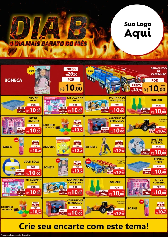 Modelo de Encarte para Encarte A4 Vertical com o tema Dia B para Brinquedos