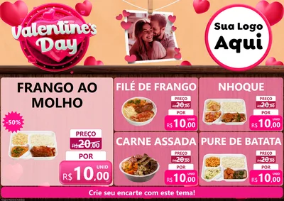 Modelo de Encarte para Encarte A4 Horizontal com o tema Valentine's Day para Restaurante