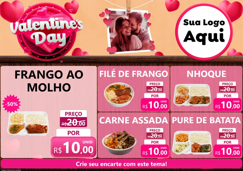 Modelo de Encarte para Encarte A4 Horizontal com o tema Valentine's Day para Restaurante
