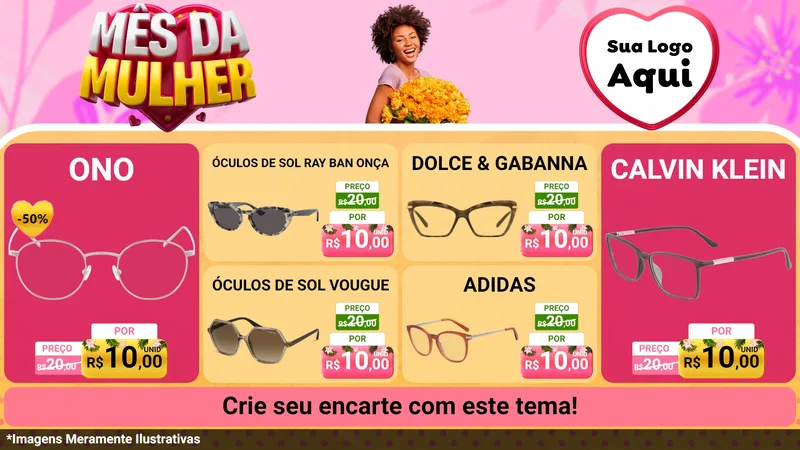 Modelo de TV para TV Horizontal com o tema Mês da Mulher para Óticas