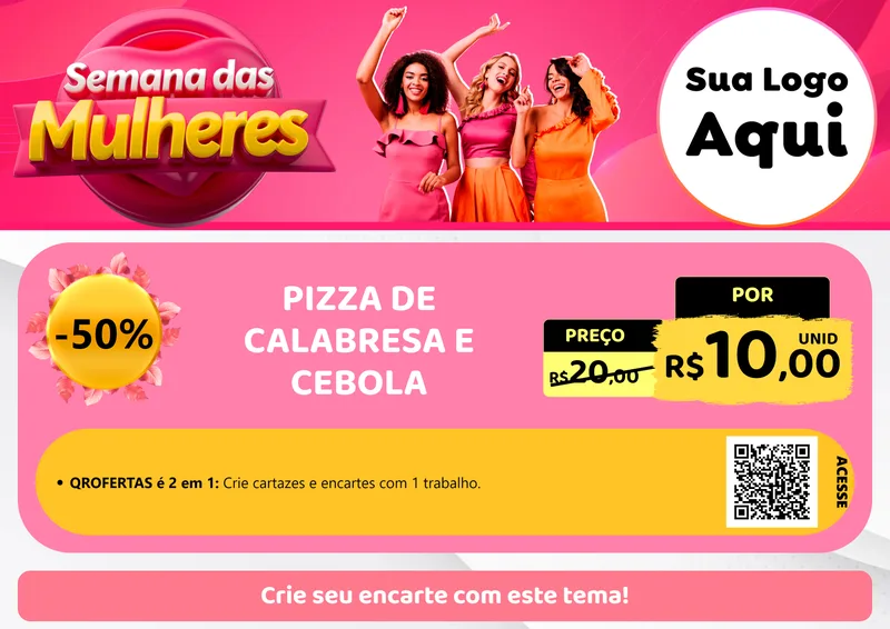 Modelo de Cartaz para Cartaz A4 Horizontal com o tema Semana das Mulheres para Pizzaria