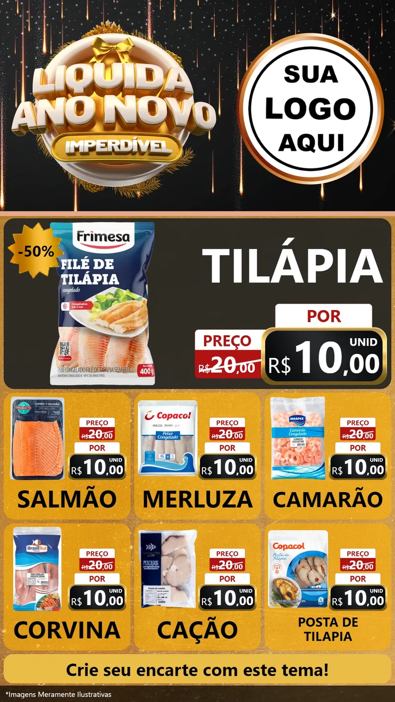 Modelo de Rede Social para Stories com o tema Liquida Ano Novo Imperdível para Peixaria