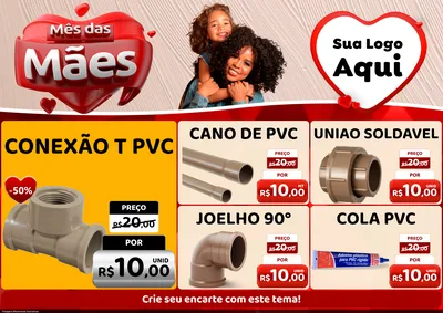Modelo de Encarte para Encarte A4 Horizontal com o tema Mês das Mães para Tubos e conexões