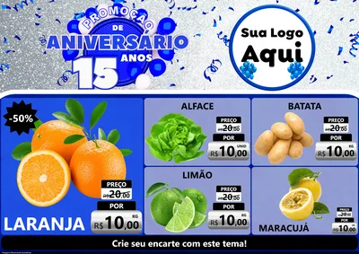 Modelo de Encarte para Encarte A4 Horizontal com o tema Promoção de Aniversário - 15 Anos para Hortifrúti