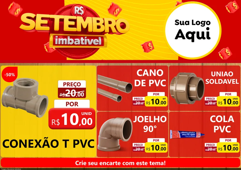 Modelo de Encarte para Encarte A4 Horizontal com o tema Setembro Imbatível para Tubos e conexões