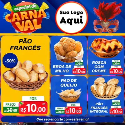 Modelo de Rede Social para Feed Facebook com o tema Especial de Carnaval para Padaria