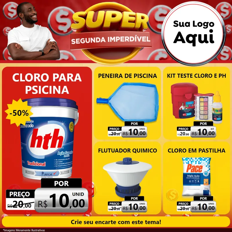 Modelo de Rede Social para Feed Facebook com o tema Super Segunda Imperdível para Produtos para Piscina