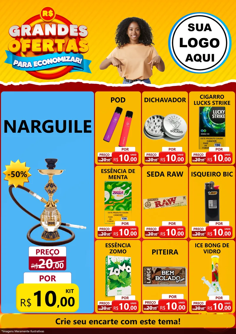 Modelo de Encarte para Encarte A4 Vertical com o tema Grandes Ofertas Para Economizar! para Tabacaria