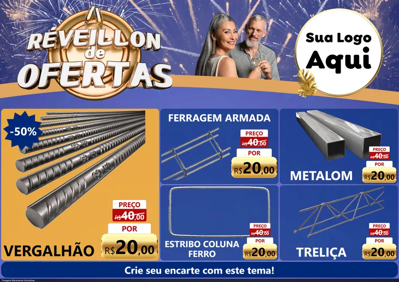 Modelo de Encarte para Encarte A4 Horizontal com o tema Réveillon de Ofertas para Ferragens