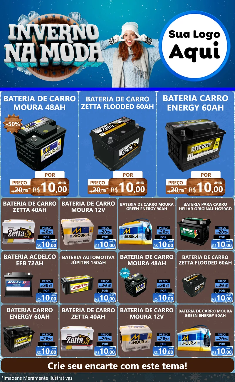 Modelo de Encarte para Encarte Grande com o tema Inverno na Moda para Baterias Elétricas