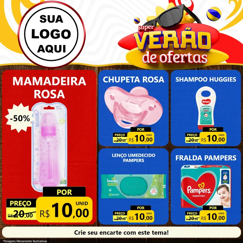 Modelo de Rede Social para Feed Facebook com o tema Super Verão de Ofertas para Bebês