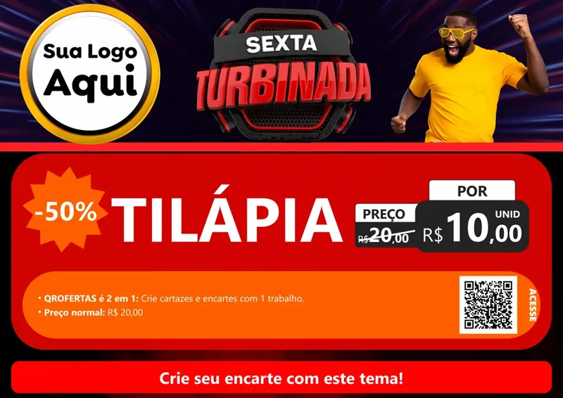 Modelo de Cartaz para Cartaz A4 Horizontal com o tema Sexta Turbinada para Peixaria