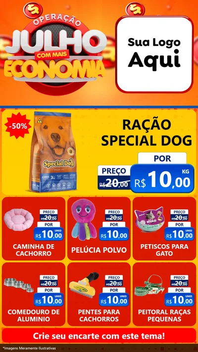 Modelo de Rede Social para Stories com o tema Operação Julho Com Mais Economia para Pet Shop