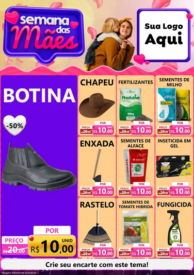 Modelo de Encarte para Encarte A4 Vertical com o tema Semana das Mães para Agropecuária