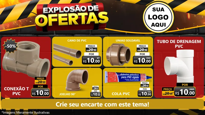 Modelo de TV para TV Horizontal com o tema Explosão de Ofertas para Tubos e conexões