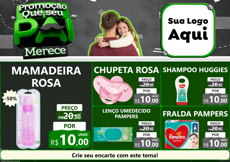Modelo de Encarte para Encarte A4 Horizontal com o tema Promoção Que seu Pai Merece para Bebês