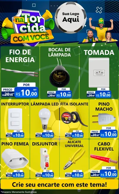 Modelo de Encarte para Encarte Grande com o tema Na Torcida Com Você - Copa para Materiais Elétricos