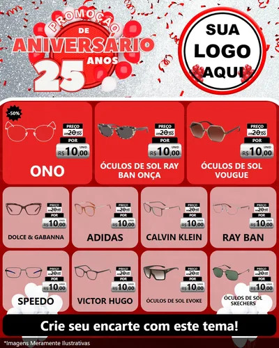 Modelo de Rede Social para Feed Instagram com o tema Promoção de Aniversário - 25Anos para Óticas