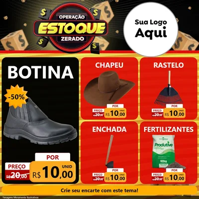 Modelo de Rede Social para Feed Facebook com o tema Operação Estoque Zerado para Agropecuária