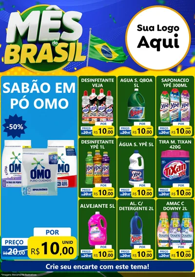 Modelo de Encarte para Encarte A4 Vertical com o tema Mês do Brasil para Produtos de Limpeza