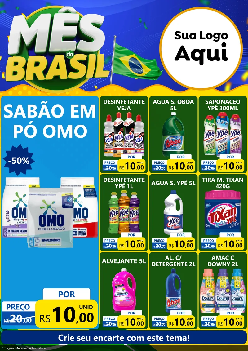 Modelo de Encarte para Encarte A4 Vertical com o tema Mês do Brasil para Produtos de Limpeza