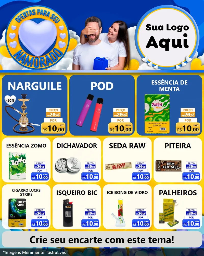 Modelo de Rede Social para Feed Instagram com o tema Ofertas Para Seu Namorado para Tabacaria