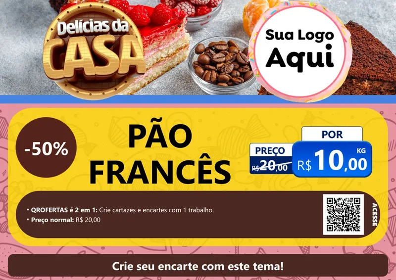 Modelo de Cartaz para Cartaz A4 Horizontal com o tema Delícias da Casa para Padaria