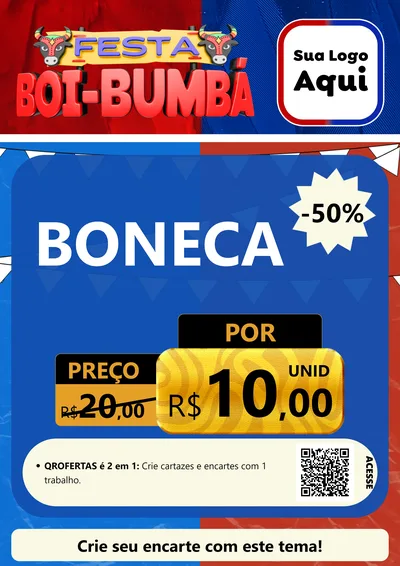Modelo de Cartaz para Cartaz A4 Vertical com o tema Festa Boi Bumbá para Brinquedos