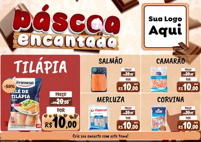 Modelo de Encarte para Encarte A4 Horizontal com o tema Páscoa Encantada para Peixaria