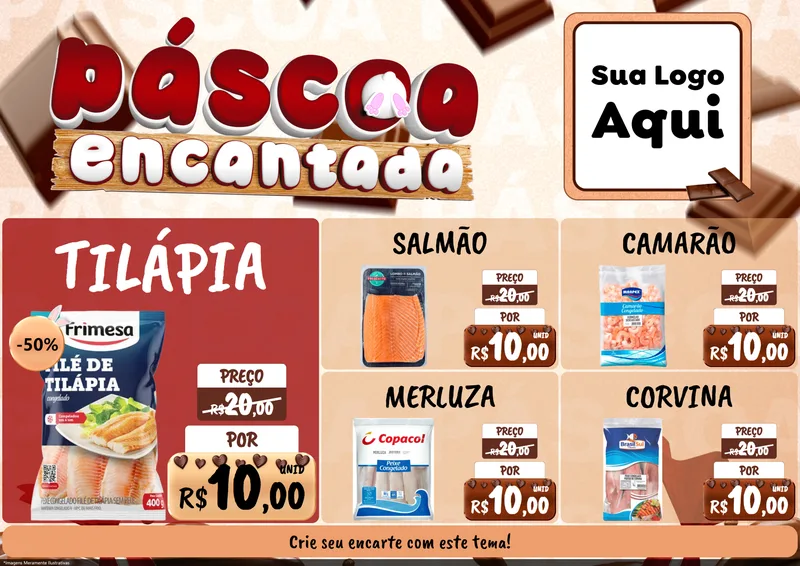 Modelo de Encarte para Encarte A4 Horizontal com o tema Páscoa Encantada para Peixaria