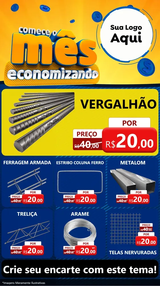 Modelo de Rede Social para Stories com o tema Comece O Mês Economizando para Ferragens