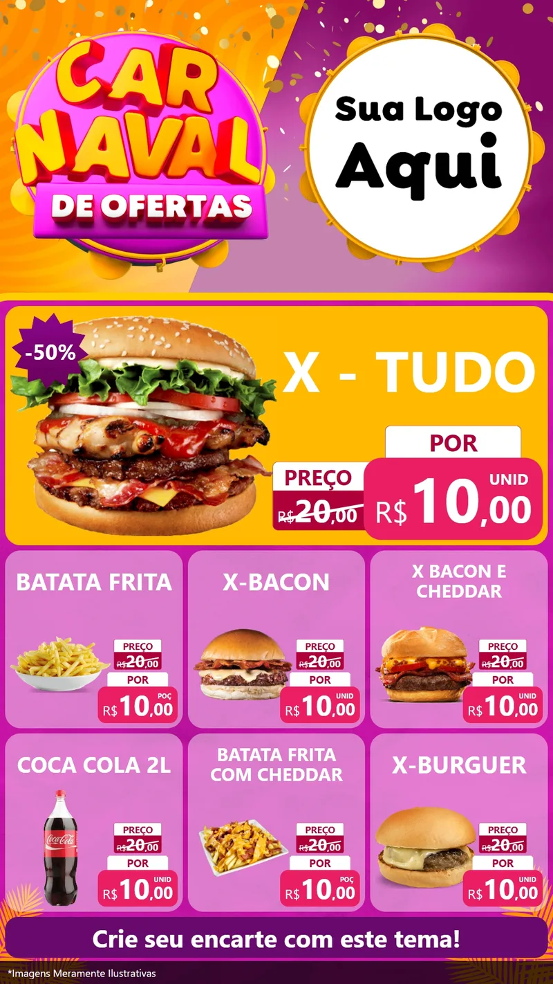 Modelo de Rede Social para Stories com o tema Carnaval de Ofertas para Hamburgueria