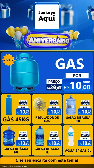 Modelo de Rede Social para Stories com o tema Aniversário para Água e gás