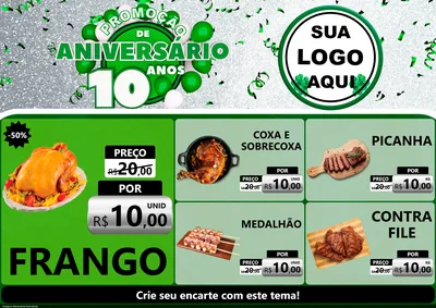 Modelo de Encarte para Encarte A4 Horizontal com o tema Promoção de Aniversário - 10 Anos para Assados