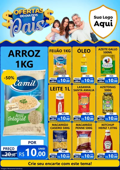 Modelo de Encarte para Encarte A4 Vertical com o tema Ofertas do Dia dos Pais para Supermercado