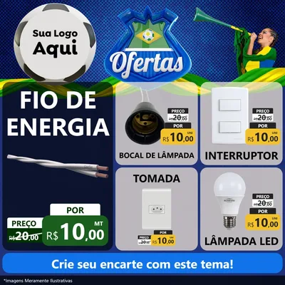 Modelo de Rede Social para Feed Facebook com o tema Ofertas (Futebol) para Materiais Elétricos