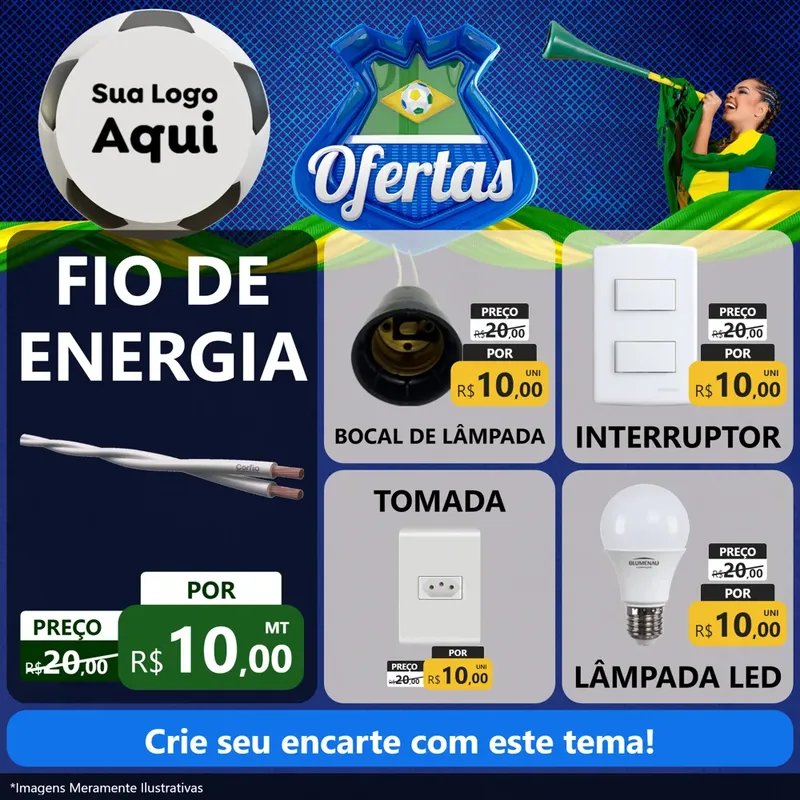 Modelo de Rede Social para Feed Facebook com o tema Ofertas (Futebol) para Materiais Elétricos