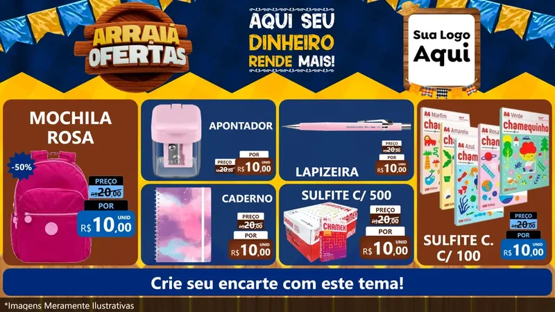 Modelo de TV para TV Horizontal com o tema Arraiá de Ofertas - Junina para Papelaria