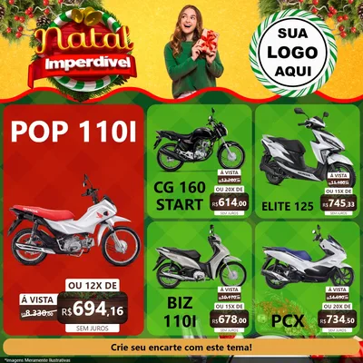 Modelo de Rede Social para Feed Facebook com o tema Natal Imperdível para Concessionaria de Motos