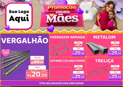 Modelo de Encarte para Encarte A4 Horizontal com o tema Promoção Dia das Mães para Ferragens