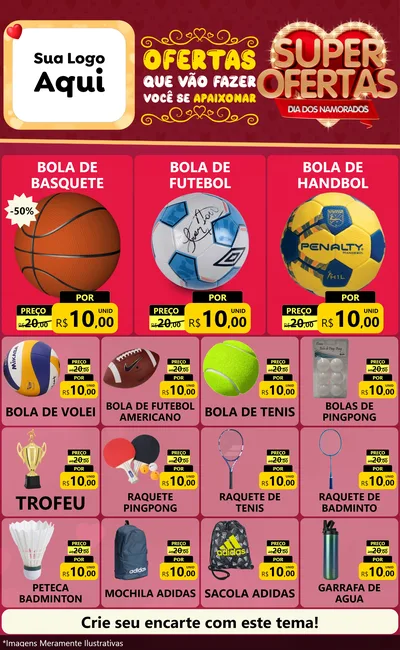 Modelo de Encarte para Encarte Grande com o tema Dia dos Namorados para Artigos Esportivos