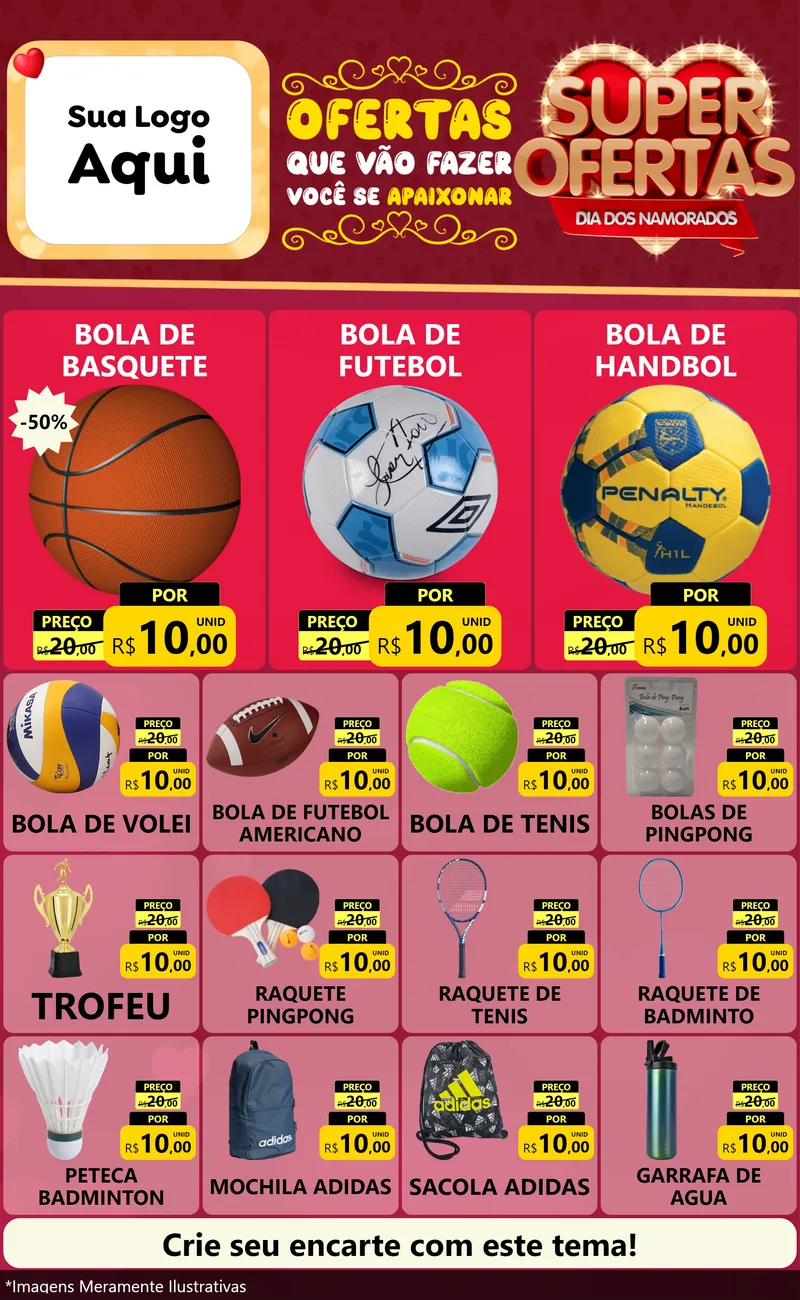 Modelo de Encarte para Encarte Grande com o tema Dia dos Namorados para Artigos Esportivos