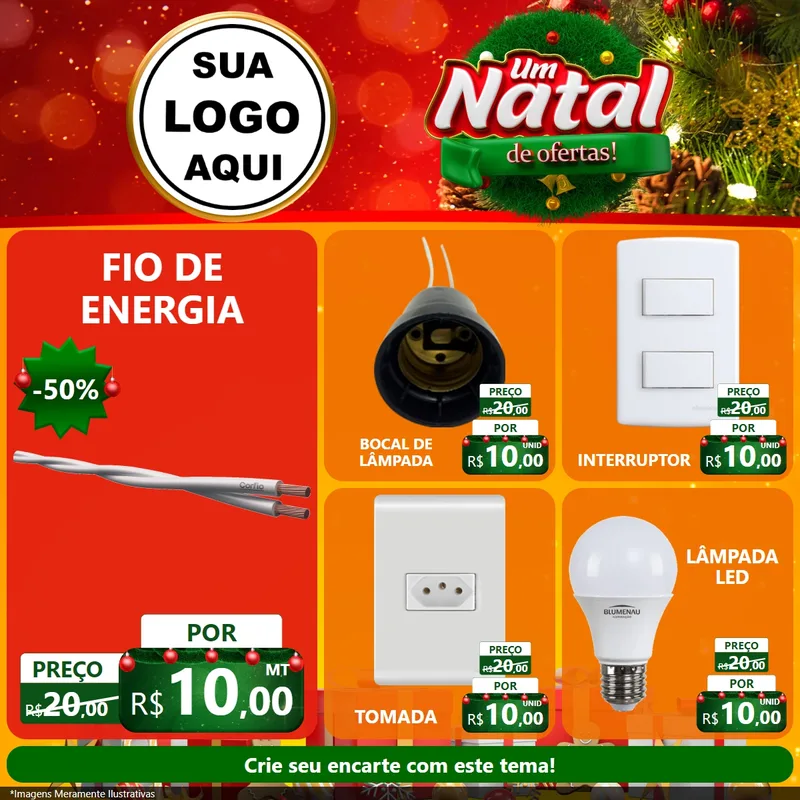 Modelo de Rede Social para Feed Facebook com o tema Um Natal de Ofertas para Materiais Elétricos