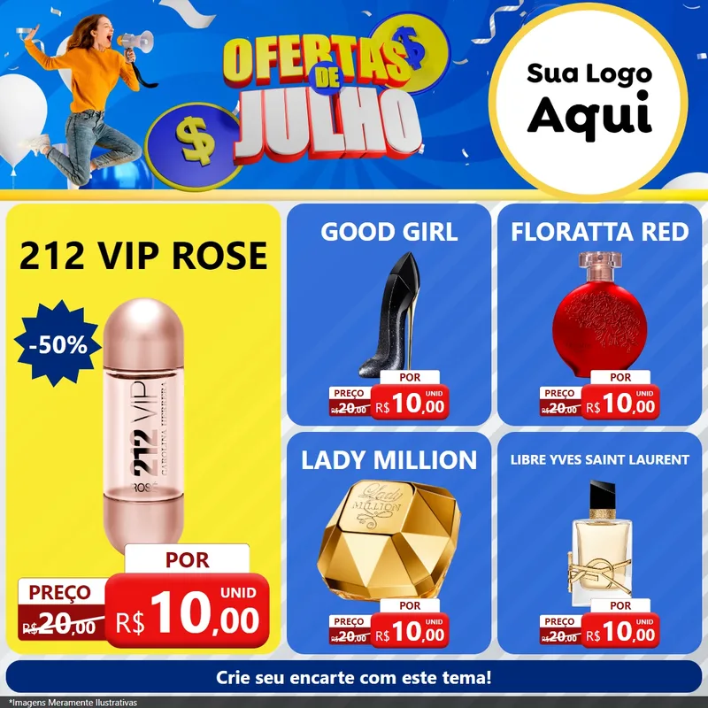 Modelo de Rede Social para Feed Facebook com o tema Ofertas de Julho para Perfumes