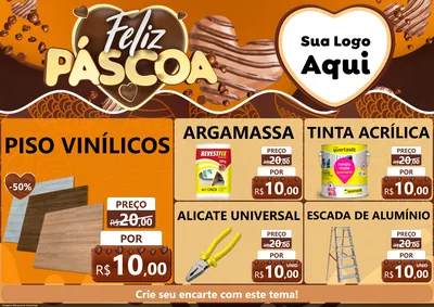 Modelo de Encarte para Encarte A4 Horizontal com o tema Feliz Páscoa para Material para Construção
