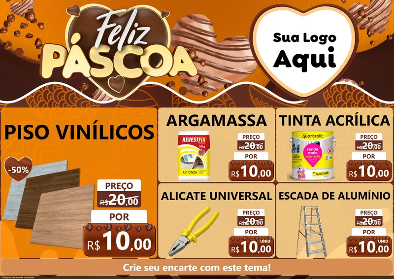 Modelo de Encarte para Encarte A4 Horizontal com o tema Feliz Páscoa para Material para Construção