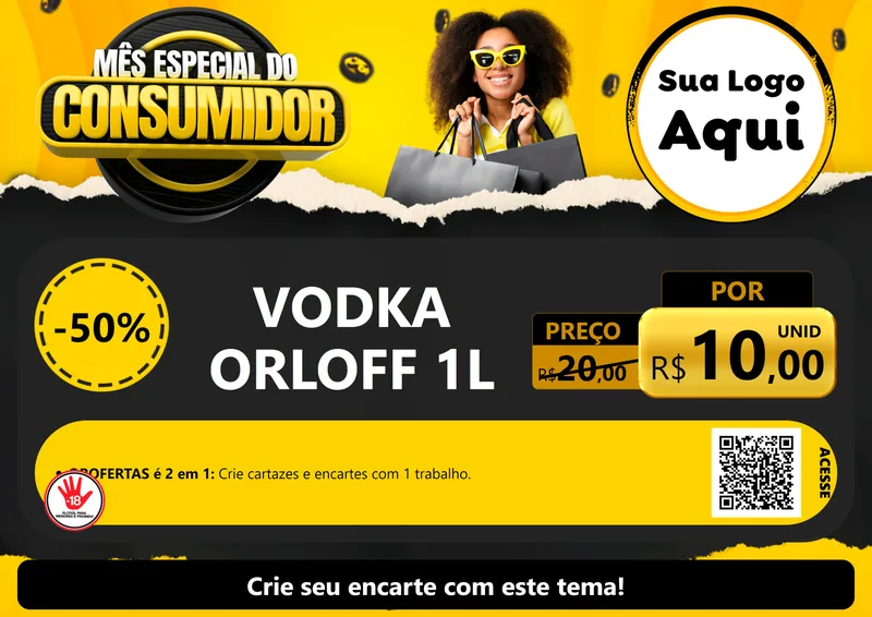 Modelo de Cartaz para Cartaz A4 Horizontal com o tema Mês Especial do Consumidor para Distribuidora de bebidas