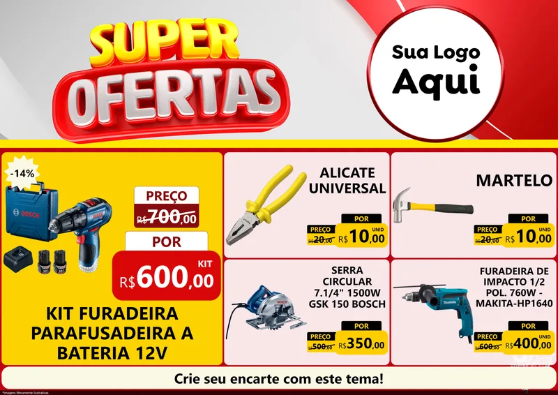 Modelo de Encarte para Encarte A4 Horizontal com o tema Super Ofertas para Maquinas e Ferramentas